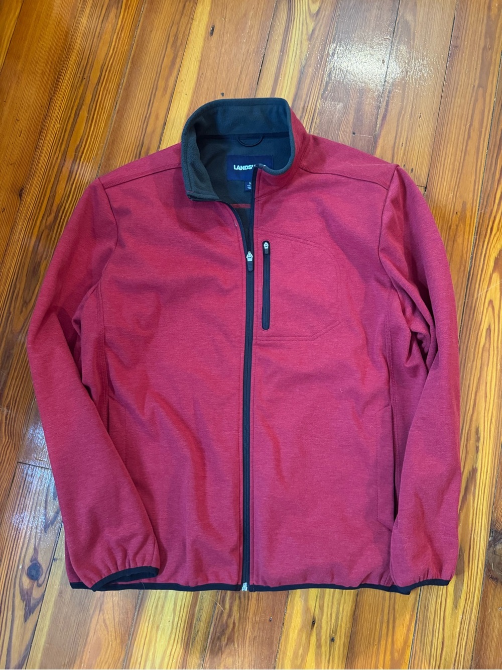 Lands' End Men's Red Full-Zip Lightweight Jacket with Chest Zip Pocket
